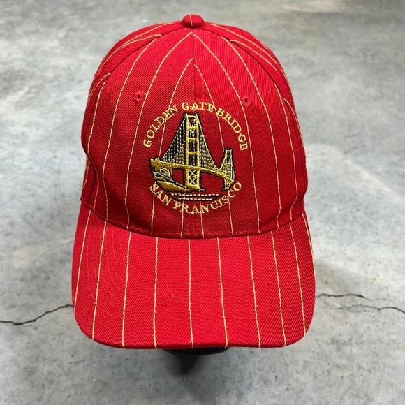 Golden Gate Bridge San Francisco VTG Hat Strapback Cap Red Striped - Picture 1 of 5